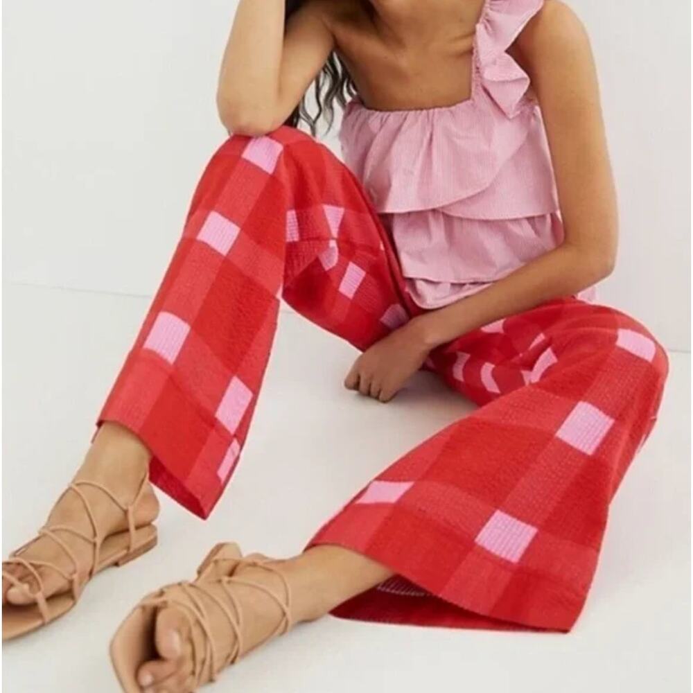 Anthropologie Red and Pink Wide Leg Pants